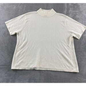Maggie McNaughton Womens 3X Cream Mock Neck Short Sleeve Cable Knit Sweater Top